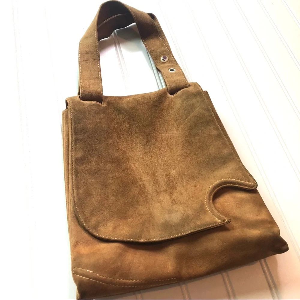 Vintage Suede Leather Flap Shoulder Purse BOHO